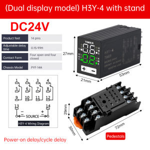 Aideepen | H3Y-4 AC 220V DC 12V DC 24V Time Relay Cycle Time Control Delayer Power on Delay Device Digital Display With Base Power Supply