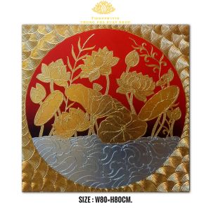 รูปดอกบัวทองแต่งห้อง  Lotus Art ภาพดอกบัวมงคล ภาพแขวนกรอบลอย รูปติดหัวเตียง ภาพติดสปา