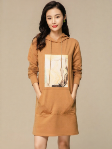 HENGYUANXIANG | Drawstring Hoodie Dress with Pockets Casual Print