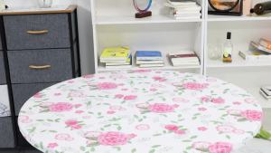 Elastic Round Table Cover Fitted Vinyl Waterproof Tablecloth Reusable Flower Dining Table Cloth For Home Table Protector Decor