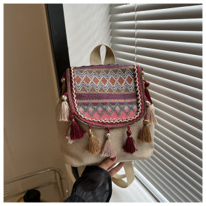 2026 New Fashion Ethnic Style Tassel Lightweight Nylon Travel Backpack for Women Simple & Versatile Perfect for Outing