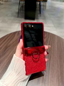 Ốp Điện Thoại Bằng Da Có Giá Đỡ Hình Ngôi Sao Lấp Lánh Lấp Lánh Cho Samsung Galaxy Z Flip Bảo Hiểm Toàn Diện Vỏ Điện Thoại Có Thể Gập Lại Chống Sốc Có Chân Đế