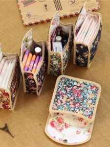 Cute Floral Cotton Coin Purse Key Holder Mini Makeup Bag Storage Pouch for Girls Vertical Shape Card Slot Design
