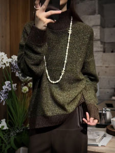 QINGNAER | Vintage Fashionable Oversized High-neck Long-sleeved Knit Sweater