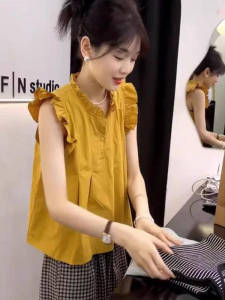 French Ruffle Sleeve Shirt Womens Summer 2025 New Unique Small Size High-End Feeling Wearable Gown Loose Fit Casual Shirt