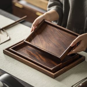 Wooden Bamboo Serving Tray Rectangular Tableware Food Tray For Kitchen Dinners Party Water Cup Fruit Food Bread Sundries