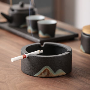 Yuanshan Creative Handmade สีดำ เซรามิค Ashtray ห้องนั่งเล่นสํานักงานรอบเซรามิคเครื่องประดับที่เขี่ยบุหรี่ < Ne1> ของขวัญ