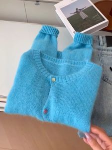 Soft Long Sleeve Knitted Sweater Womens Spring Autumn Beautiful Colorful Button Cardigan Coat Sweet Style Loose Fit Cotton Lining