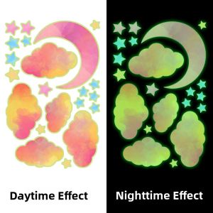 Luminous Creative Star Cloud Self Adhesive Wall Stickers Glowing Decorative Rainbow Moon Fluorescent PVC Room Decor Stickers