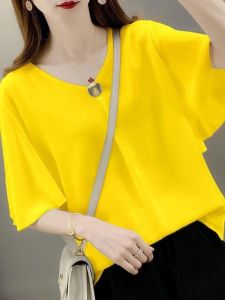 Slimming Design Summer New Loose Large Size Womens Short Sleeve Thin Chiffon Top Belly Covering Fashionable Versatile Style