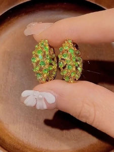 Green Fresh Style Flash Diamond Ear Cuffs Summer Versatile Simple Earrings Commute Fashion Jewelry Womens Fashion Earrings