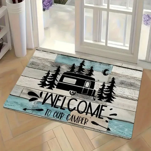 VIKAMA Happy Camper Themed Doormat Non Slip Durable Outdoor Rug for RV Camping Entrance Home Decor