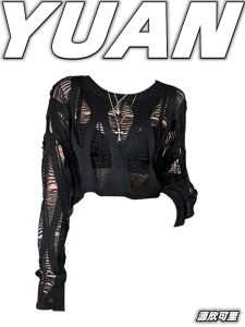 Pure Desire Áo Len Dệt Kim Nữ Mùa Hè Thiết Kế Gợi Cảm Màu Đen Hot Bé Gái Tay Dài Rỗng Ra Ngoài Gợi Cảm Ngắn Áo Phong Cách Đường Phố Rock And Roll