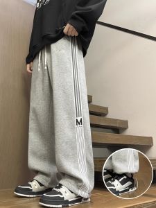 Quần Thể Thao Nam Ống Đứng Dày Lót Lông Cừu Rộng Rãi Mùa Thu Đông Quần Dài Thường Ngày Cotton Pha Trộn Thêu Trung Tính