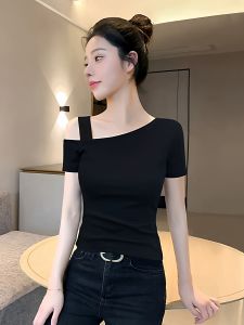 QIAOCHENXIAN | Cotton Off-shoulder Short Sleeve T-Shirt
