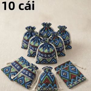 10 Chiếc Vintage Phong Cách Quốc Gia Trung Quốc Túi Dây Rút Sọc Kẹo Bông Ủng Hộ Túi Bảo Quản Trang Sức Cho Các Bữa Tiệc