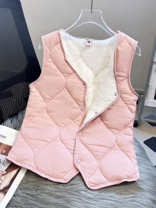 Womens Fleece Lined down Cotton Vest Autumn Winter Thick Warm Inner Wear Close Fitting Vest Short Style Button Closure
