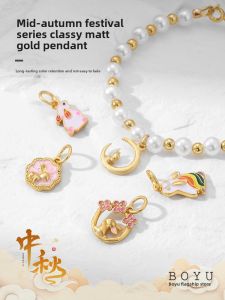 Handmade DIY 18K Matte Gold Moon Rabbit Pendant Accessories Bracelet Necklace Material Bracelet Rope Spacer Bead Jewelry