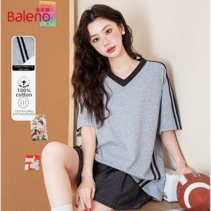 BALENO | Cotton V-neck Striped Short Sleeve T-Shirt