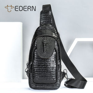 EDERN Túi đeo ngực da thật họa tiết cá sấu dành cho nam Túi đeo chéo da bò sang trọng thời trang Túi đeo chéo nam Túi đeo ngực du lịch