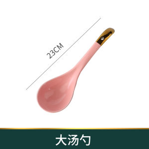 เครื่องใช้บนโต๊ะอาหารใช้ในบ้านเซรามิกแบบสร้างสรรค์ชามซุปทรงกลมหรูหราเบาๆขอบทองสีชมพูชามข้าวจานสเต็กประณีตสำหรับเตาอบ