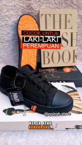 sepatu sekolah nb hitam full cowok cewek sol karet kuning full hitam