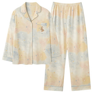 Bộ đồ ngủ MiiOW cho nữ làm  vải cotton nguyên chất thoải mái dễ thương áo dài tay