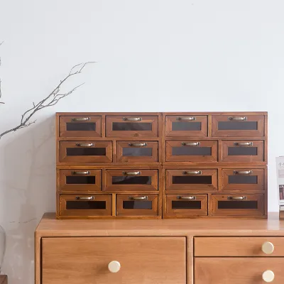Retro Wooden Desktop Drawer Cabinet