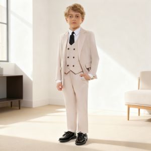 Bộ Vest Lịch Lãm 4 Món Màu Be Nhạt Cho Bé Trai Gồm Áo Khoác Áo Ghi Lê Và Quần