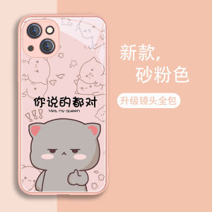 เคสโทรศัพท์กระจกนิรภัยแบบน่ารักและมีสไตล์สำหรับ Apple 16 รุ่นใหม่ ลายแมวสีส้มสำหรับคู่รัก iPhone 15 pro Max