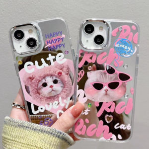 🔥ส่งจากไทยใน24ชม.🔥เคส สำหรับไอโฟน11/12/13/14 Pro max เคสน่ารัก Cute Cats Mirror Case For iPhone 7 8 11 7Plus 8Plus 12 13 11 Pro Max X XS Max XR SE 2020 Soft Tpu Shockproof Back Cover