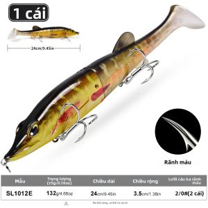 Mồi Câu Cá Pike Sunlure 2 Khúc Nhiều Khớp Nối Đuôi Xoăn Rãnh Máu Và Móc Ba Ngạnh Dành Cho Câu Cá Nước Mặn