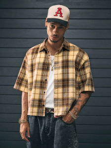 Mens College Style Casual Short Sleeved Checkered Shirt Suitable For Spring And Autumn Campus Wear And Daily Travel