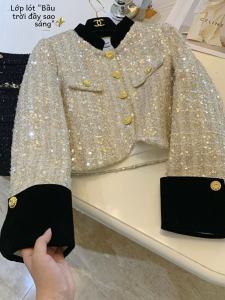 Classic Style Chaise Heavy Embroidery Sequins Short Outwear Women 2024 Spring & Fall New Arrival Tweed Tops Thickened Outwear