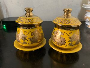 Hũ đựng gạo muối hoạ tiết rồng vàng 3d cao 12.5cm