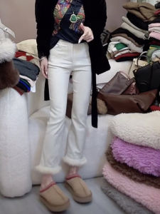 กางเกงลำลองผู้หญิงทรงตรงบานเล็กทรงขากระบอกปลายขายางยืดทรงเข้ารูปผ้าขนแกะบุฟองน้ำฤดูใบไม้ร่วง/ฤดูหนาว