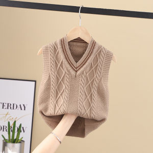 เด็กทารก เด็กชาย ถัก Ted เสื้อกั๊ก เด็กวัยหัดเดินสไตล์โรงเรียน ฤดูใบไม้ผลิ ฤดูใบไม้ร่วง ใหม่ ดีไซน์ เด็กผู้หญิง ถัก เสื้อกล้าม V Neck Pure Color ลำลอง Wear