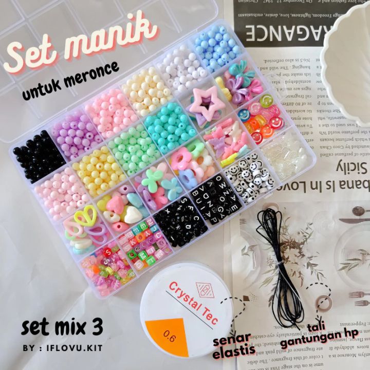 Set Manik Manik Diy 24 Sekat Lengkap + Senar Aesthetic Gelang Cicin ...