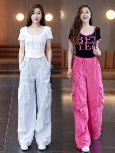 Shalldoer | Letter Print T-Shirt Wide Leg Workwear Pants Set