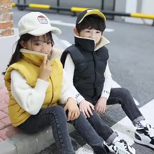 Sonkpuel | Kids Thickened Vest Autumn Winter New Solid Color Fleece‑Lined Waistcoat With Fur Collar Boys Sleeveless Warm Outerwear Baby Top