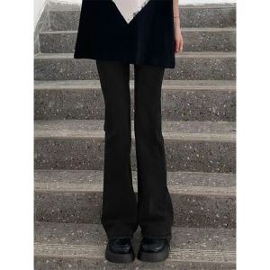 High Waist Flared Jeans Womens Fleece Lined Thickened Autumn Winter plus Size Pants Straight Leg Retro Style Commute Fashion