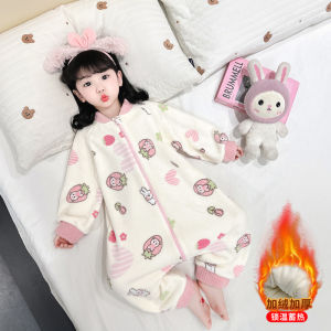 Thickened Coral Fleece Baby Girl Pajamas Winter Home Clothes Cartoon Design Warm Anti-static Easy-to-wear Offspring Outfits