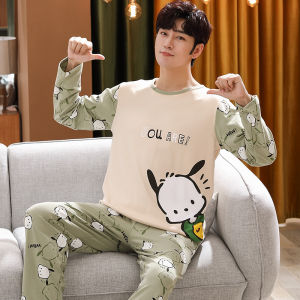 Pajamas Men Spring and Autumn Pure Cotton Long Sleeves Junior High School Students Youth 12-15 Years Old Boy Cartoon Homewear