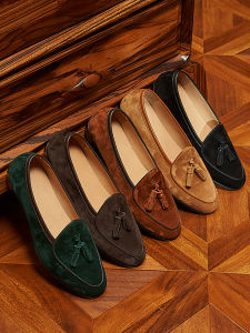 Una 10 Self-Produced Tassel Loafers Mens Suede Genuine Leather British Beanie Shoes Slip-on Casual Leather Shoes Mens Summer