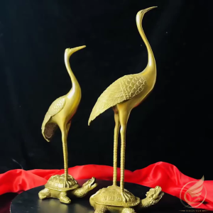 Decor Phong Thủy Tượng Hạc Đứng Trên Lưng Rùa Bằng Đồng Thau Đôi Hạc Thờ Trường Thọ Bằng Đồng - Đồ Đồng Thuận Tâm