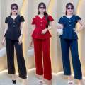 Collage Sét - Đồ bộ Nữ BigSize 50-105kg - Sét bộ cổ U hở vai quần suông áo tay nhí phối màu chất Thun Tâm Lạnh co giãn mát mẽ cho mọi cô nàng. 