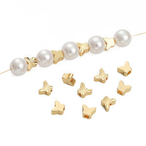 ลูกปัดลายนูนรูปผีเสื้อเรียบทำจากทองเหลืองชุบทองขนาด6X5มม. 14K 1-10ชิ้นสำหรับเครื่องประดับทำสร้อยคอมือสร้อยคอ DIY