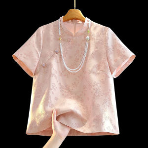 NUMEN BUTTON | Pink Retro Mandarin Collar National Style New Chinese Shirt