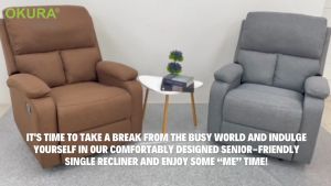 OKURA Single Seater Recliner Sofa Leisure Chair Modern Sofa Lazy Chair Kerusi Recliner Grey Brown Furniture