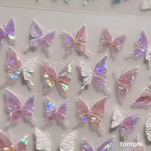 MOSR Glaze Butterfly Nail Art Sticker Embossed 3D Ice Translucent Symphony Pink Blue Butterfly New Nail Sticker琉璃蝴蝶美甲贴纸